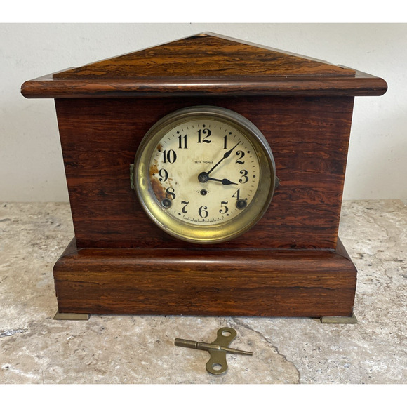 Antique Seth Thomas Mantel Chime Clock 12"x12"x6" With Key Tested Works - Picture 1 of 13